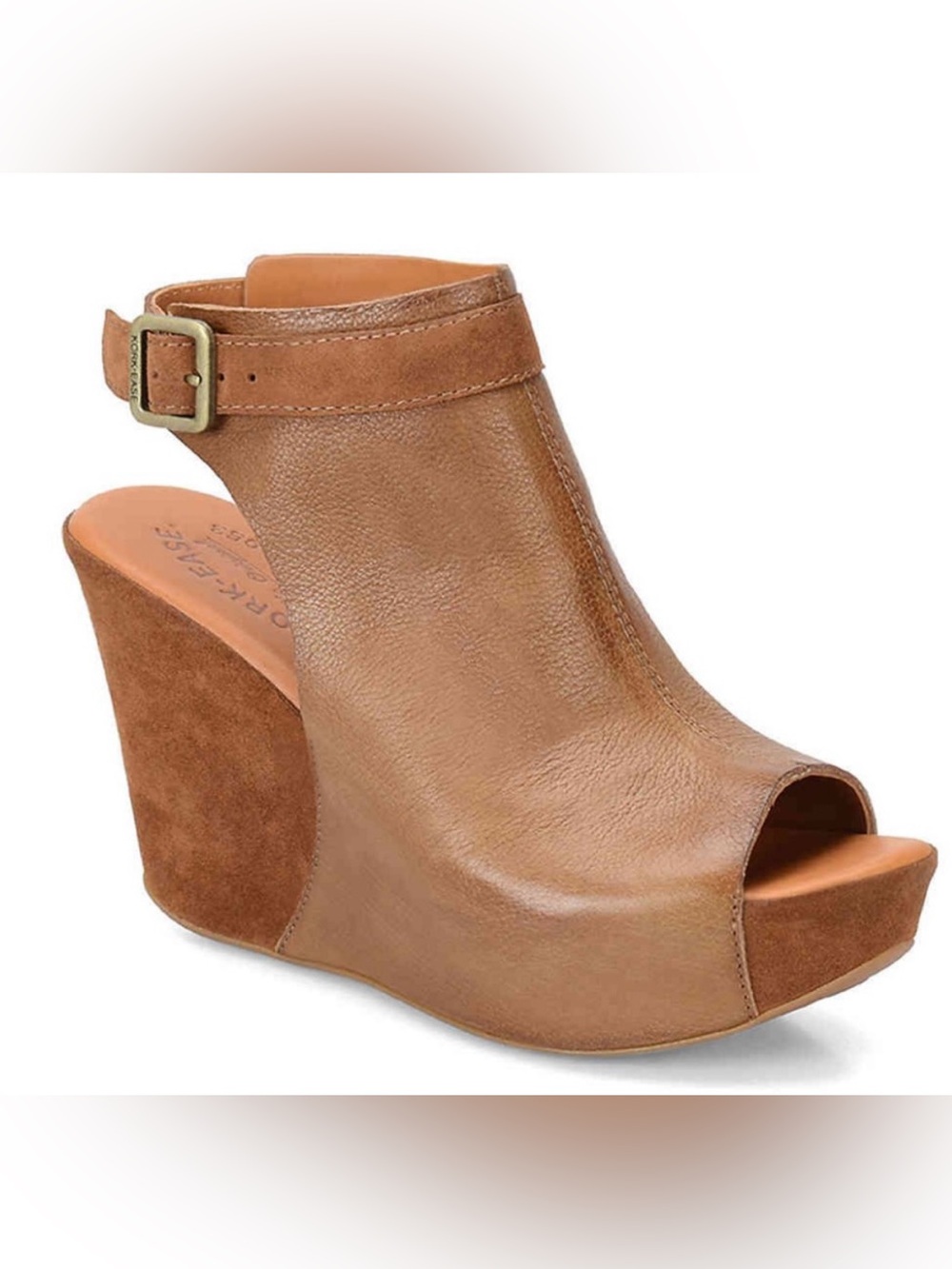 Kork-Ease Womens Berit Wedge Tan Brown Leather Sandal Sleek Platform Heel 9